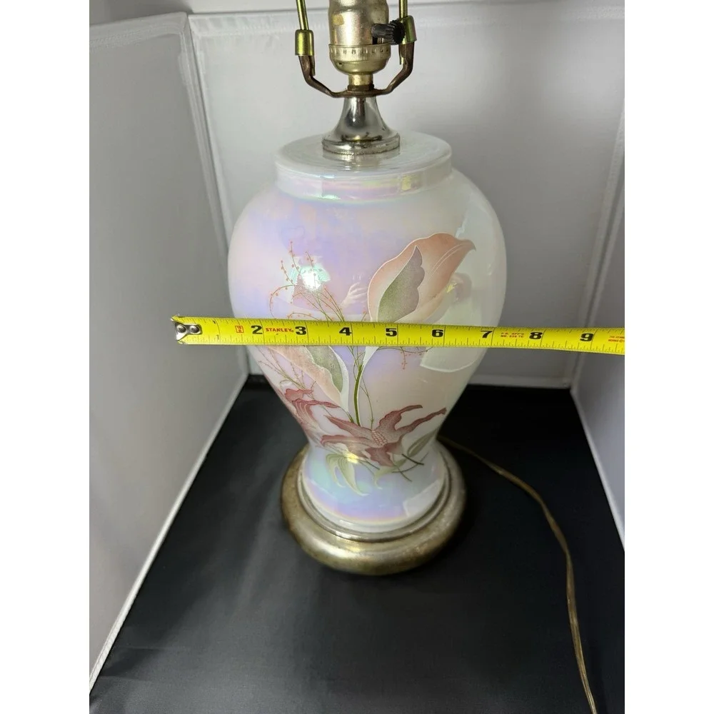 Vintage 80s large chinoiserie Floral Table‎ Lamp ginger jar Hollywood Regency